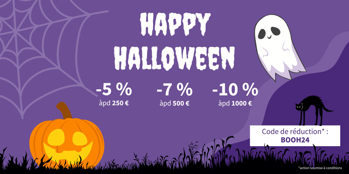 Happy Halloween ! Recevez des réductions allant jusqu&apos;à 10% sur vos commandes en ligne avec le code de réduction BOOH24.